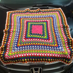 Vintage Farmhouse Handmade Granny Square Throw Blanket